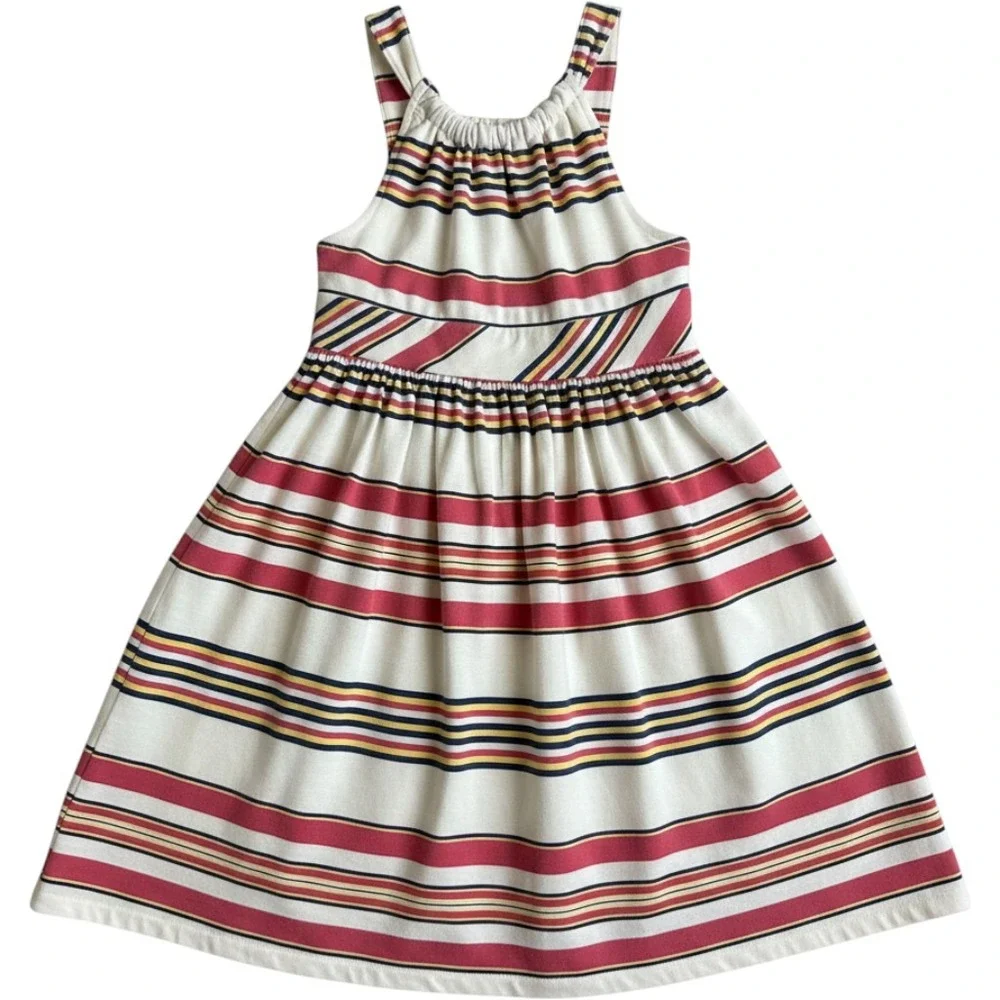 Ralph Lauren Girls Size 6 NWT Striped Cotton Blend Halter Sundress Melon Beige,